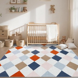 Coucheta Washable Checkered Area Rug, Non-Slip & Stain Resistant, Modern Geometric Plaid Carpet for Bedroom, Living Room, Hallway, Dining & Nursery - 1 of 4