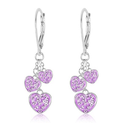 Heart dangle purple Crystal White Gold Palladium Plating Hypoallergenic Kids Earrings leverback is made from 925 Sterling silver Purple s