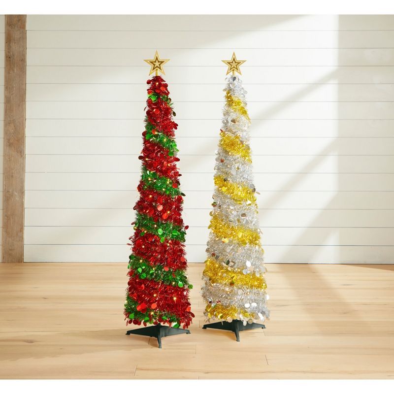 BrylaneHome 5' Pre-Lit Pop-Up Tinsel Christmas Tree, 1 of 2