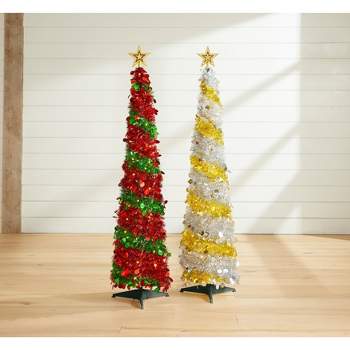 BrylaneHome 5' Pre-Lit Pop-Up Tinsel Christmas Tree