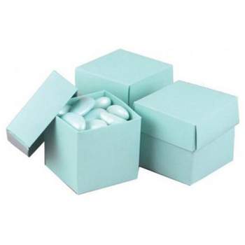 Paper Frenzy Aqua Blue 2 Piece Party Favor Boxes with Lids 2x2x2 inches (25 pack) for Valentine's Day, Wedding Shower Birthday