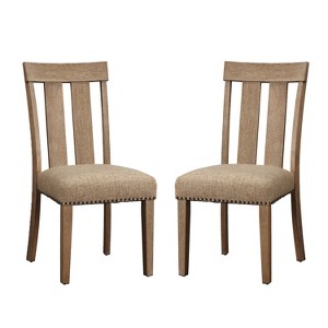 Simple Relax Set of 2 Fabric and Wood Side Chairs with Nailhead Trim Design in Maple - 1 of 4