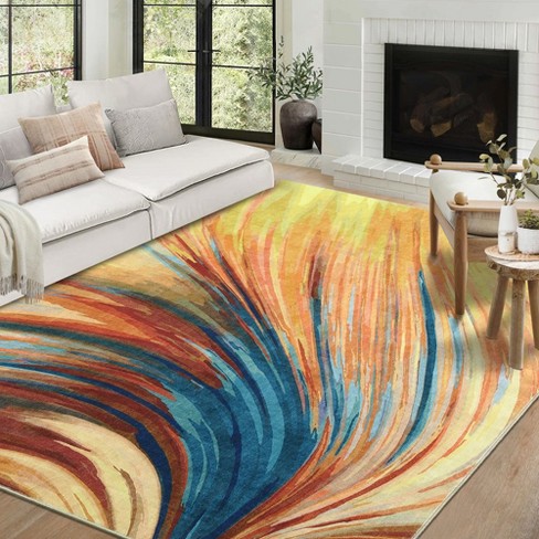 Modern Area Rug Washable Abstract Rug Soft Low Pile Non-slip Rugs For ...