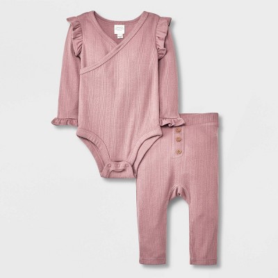 Image of Grayson Collective Baby Girls' Solid 2pc Top & Bottom Set - Pink 0-3M