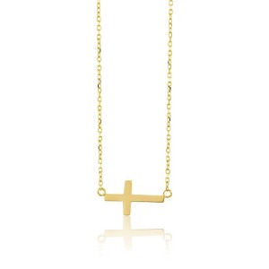 Bella Silver Sterling Silver Small Sideways Cross Necklace - Gold Plated - Gold - 16+2 Inch - 1 of 2