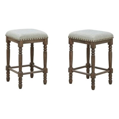 Carolina Living Brittany Deluxe  Barstools - Set of 2 -Vintage Honey - Linen Upholstery
