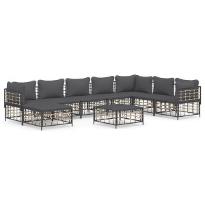 vidaXL Patio Furniture Set 9 Piece Modular Sofa with Cushions Anthracite Poly Rattan Sturdy Steel Frame - 1 of 4
