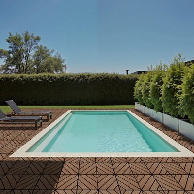 11 Pieces of 11.7" x 11.7" Textured Plastic Wood Deck Tiles for Outdoor Terrace Flooring, Brown