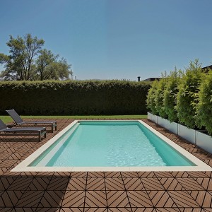 11 Pieces of 11.7" x 11.7" Textured Plastic Wood Deck Tiles for Outdoor Terrace Flooring, Brown - 1 of 4