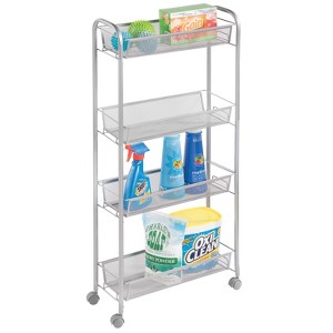 mDesign Steel Slim Rolling Utility Cart Storage Organizer with 4 Shelves - 1 of 4