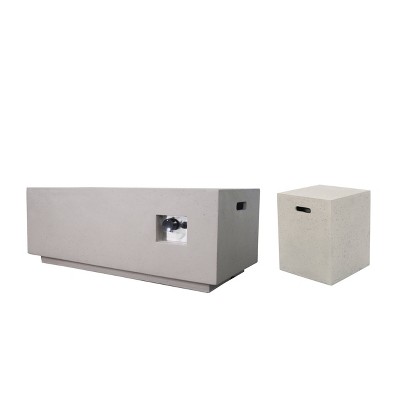 Aidan Rectangle 40" Lightweight Concrete Gas Fire Pit - Light Gray - Christopher Knight Home