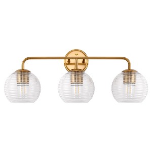 DORESshop 25 in. 3-Light Antique Brass Vanity Light with Globe Clear Glass Shad - 1 of 4