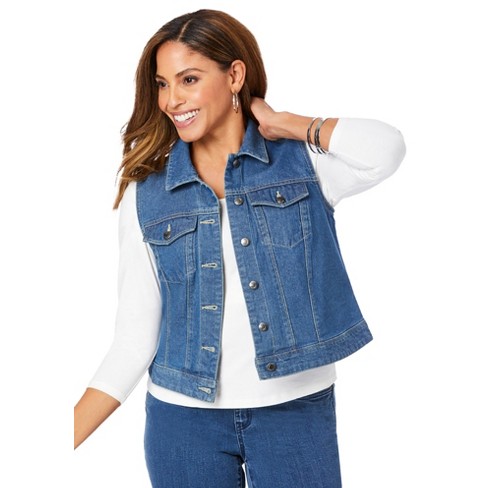 Plus size cropped denim vest best sale