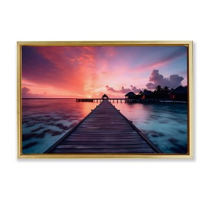 Stupell Industries Island Sunset Over Docks Floating Frame Canvas Art, Gold, 31" x 21" - 1 of 4