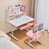 VEVOR Kids Study Chair and Desk Set, Study Desk and Chair with Bookshelf & Storage Drawer, Adjustable Height & 0-40° Tilted Desktop, Pink - 2 of 4