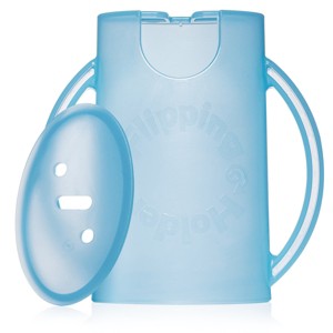 Flipping Holder Food Pouch Holder No Squeeze, flips over to hold drink boxes and juice pouches, easy grip handles and lid (Blue) - 1 of 4