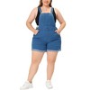 Agnes Orinda Women's Plus Size Adjustable Strap Pocket Roll Hem Denim Overall Jean Shorts - 2 of 4
