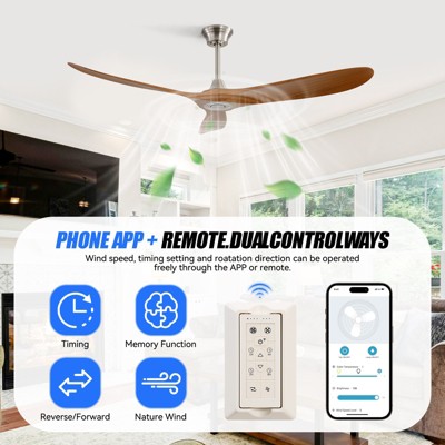 60 Inch Smart Ceiling Fan No Light and Remote/APP/Voice Control Work with Alexa 3 ABS Blades Fan with 3 Downrod 6 Speed Outdoor Indoor Ceiling Fan