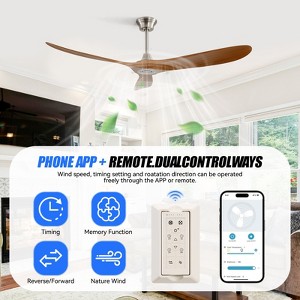 60 Inch Smart Ceiling Fan No Light and Remote/APP/Voice Control Work with Alexa 3 ABS Blades Fan with 3 Downrod 6 Speed Outdoor Indoor Ceiling Fan - 1 of 4