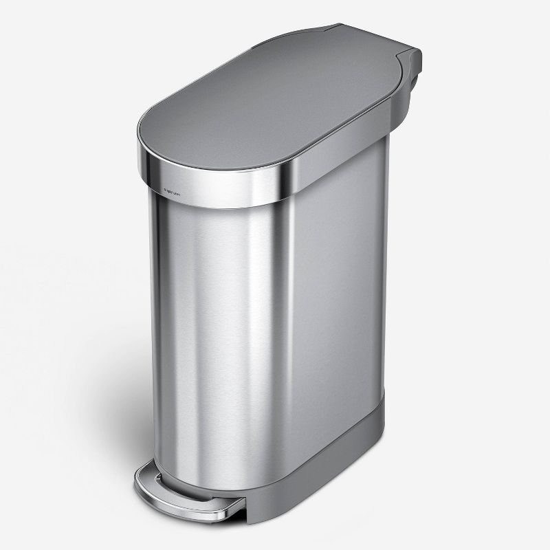 simplehuman 45L Slim Step Trash Can Brushed Stainless Steel with Gray Plastic Lid, 1 of 6