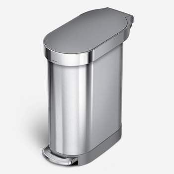 simplehuman 45L Slim Step Trash Can Brushed Stainless Steel with Gray Plastic Lid