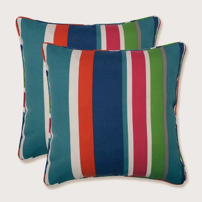 16.5" 2pk St. Lucia Stripe Throw Pillows Blue - Pillow Perfect: Weather-Resistant, Modern Style, Abstract Pattern