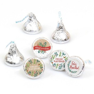 Big Dot of Happiness Feliz Navidad - Holiday and Spanish Christmas Party Round Candy Sticker Favors - Labels Fits Chocolate Candy (1 Sheet of 108) - 1 of 4