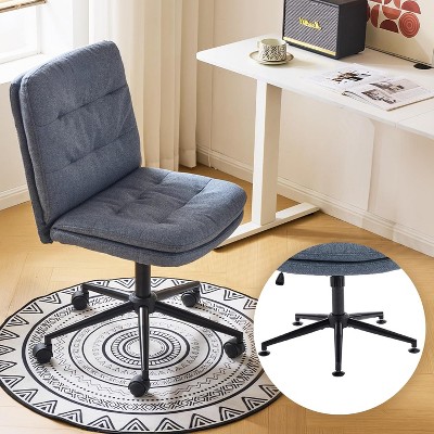 VINGLI Mid Back Armless Office Desk Chair with Wheels/no Wheels,360°Rocking Swivel Vanity Chair with Thickened Cushion, Linen