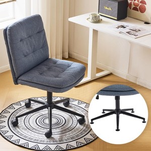 VINGLI Mid Back Armless Office Desk Chair with Wheels/no Wheels,360°Rocking Swivel Vanity Chair with Thickened Cushion, Linen - 1 of 4