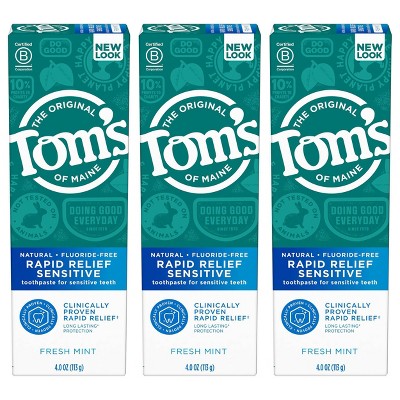 Tom's of Maine Rapid Relief Sensitive Fluoride-Free Toothpaste Fresh Mint 12oz/3pk