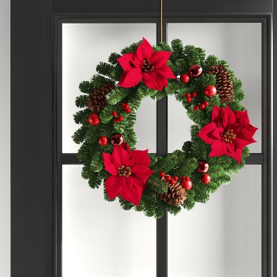 24" Decorated Pine and Poinsettia Flower Artificial Christmas Wreath - Wondershop™, 2 of 5