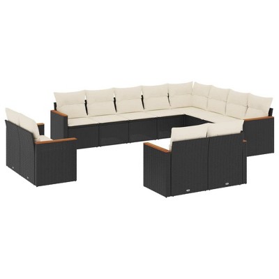 vidaXL 12 Piece Patio Sofa Set with Cushions - Black and Cream Without Table