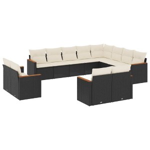 vidaXL 12 Piece Patio Sofa Set with Cushions - Black and Cream Without Table - 1 of 4