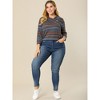 Agnes Orinda Women's Plus Size Comfy Knit 3/4 Sleeve V Neck Stripe Boho Casual Blouse - 2 of 4