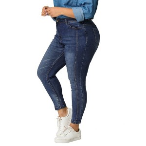 Agnes Orinda Women's Plus Size Mid Rise Stretch Washed Skinny Denim Jeans - 1 of 4