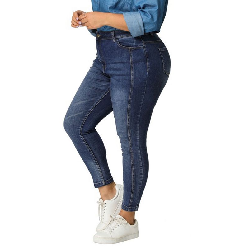 Agnes Orinda Women's Plus Size Mid Rise Stretch Washed Skinny Denim Jeans, 1 of 8