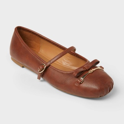 Women’s Zoey Bow Mary Jane Flats – A New Day™ Brown