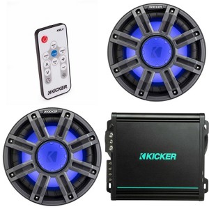 Kicker (2) 51MWF104 - MWF 10-Inch Premium Marine Subwoofer (free-air) 4-ohm & 48KMA8001 Marine Amp & Bass Knob Bundle ( Includes LED Remote ) - 1 of 4