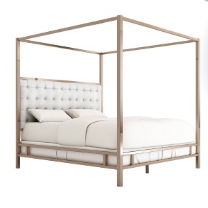 Manhattan Champagne Gold Canopy Bed - King - White Linen - Inspire Q