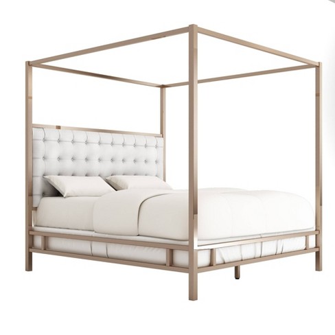 Manhattan Champagne Gold Canopy Bed, White King Canopy Bed
