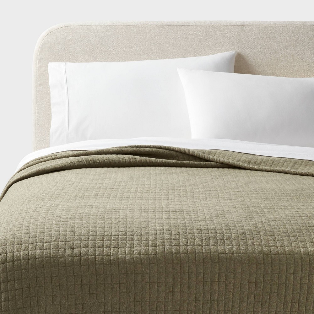 Photos - Bed Linen King Jersey Quilt Dark Olive Green Heather - Threshold™