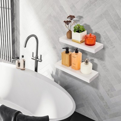 Elegant White Floating Mantel Wall Shelf Set