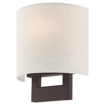 Hayworth Bronze 1-Light Dimmable Wall Sconce with Oatmeal Shade