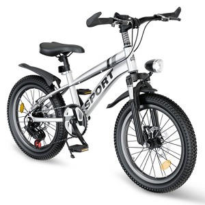 TopComfy 20 Inch Kids Mountain Bike 7 Speed Dual Disc Brakes Shock Absorber Front Fork for Boys And Girls Ages 7-12, Silver, 54.6"*20.7"*35" - 1 of 4