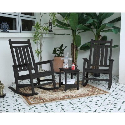 Patio Rocking Chairs With Side Table,3-Piece Chaise Rocking Chair Set,Patio Rocking Chairs With Wood-Texture -Maison Boucle