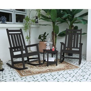 Patio Rocking Chairs With Side Table,3-Piece Chaise Rocking Chair Set,Patio Rocking Chairs With Wood-Texture -Maison Boucle - 1 of 4