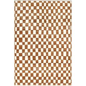 Dominique Abstract Checkered Fringe Area Rug