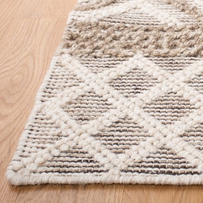 Ivory and Grey Geometric Wool 9' x 12' Handmade Area Rug