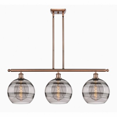 Rochester - 3 Light Stem Hung Island In Industrial Style-12.13 Inches Tall and 36.5 Inches Wide