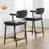 Retro Brown Barstools Set of 4 with Arm & Back, 26" Counter Height Bar Stools, Upholstered Wide Seat & Footrest, Thick Frame for Kitchen Island - 3 of 4